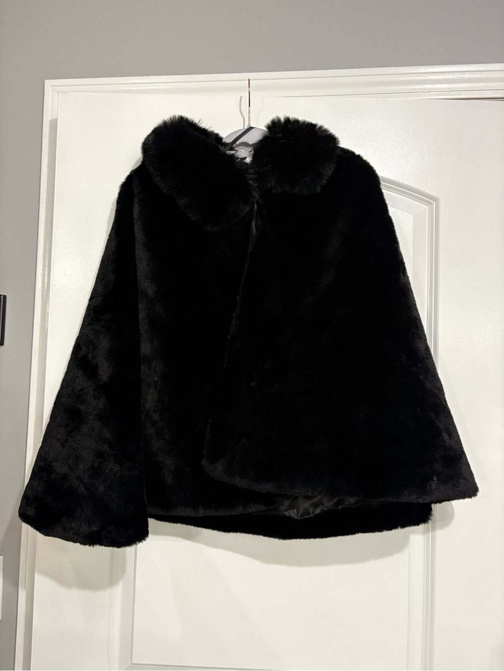 Nine West Black Faux Fur Cape Coat